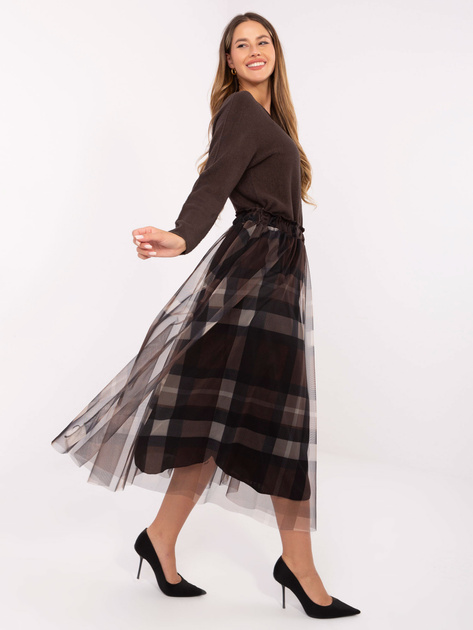 Czarno-brązowa midi spódnica w kratę