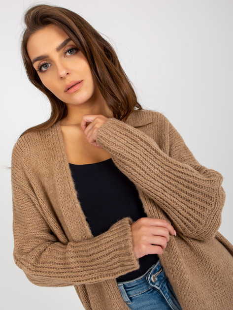 Hurt Ciemnobeżowy dzianinowy kardigan z szerokim rękawem OCH BELLA