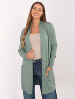 Ciemnomiętowy damski kardigan do kolana