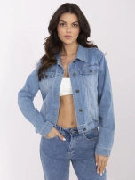 Niebieska krótka kurtka jeansowa z kieszeniami