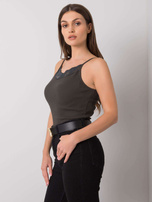 Ciemny khaki top prążkowany Armine