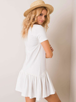 Ecru krótka sukienka z falbaną RUE PARIS 