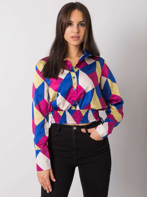 Niebiesko-żółta bluzka koszulowa we wzory Grizella