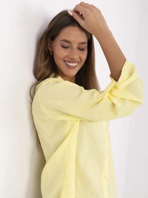 Żółto-biała koszula damska z długim rękawem