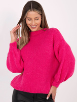 Fuksjowy sweter z bufiastymi rękawami