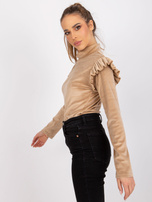 Ciemnobeżowa bluzka welurowa z falbanami Eugenie