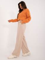 Hurt Beżowe proste spodnie materiałowe z wiskozy