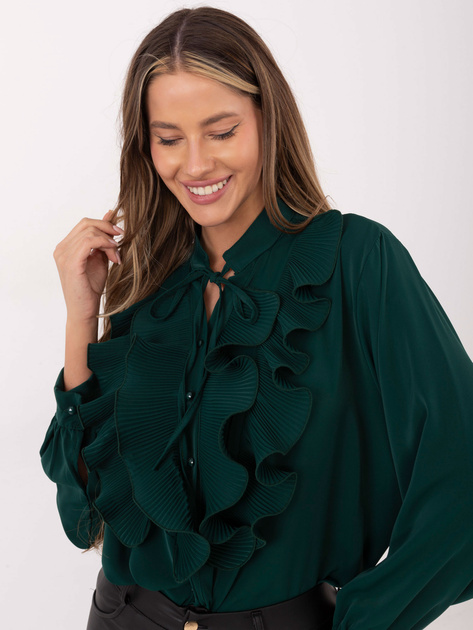 Ciemnozielona koszula z bufiastym rękawem