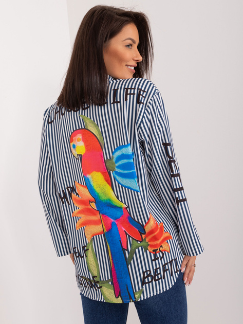 Hurtownia Granatowo-biała koszula damska z nadrukiem