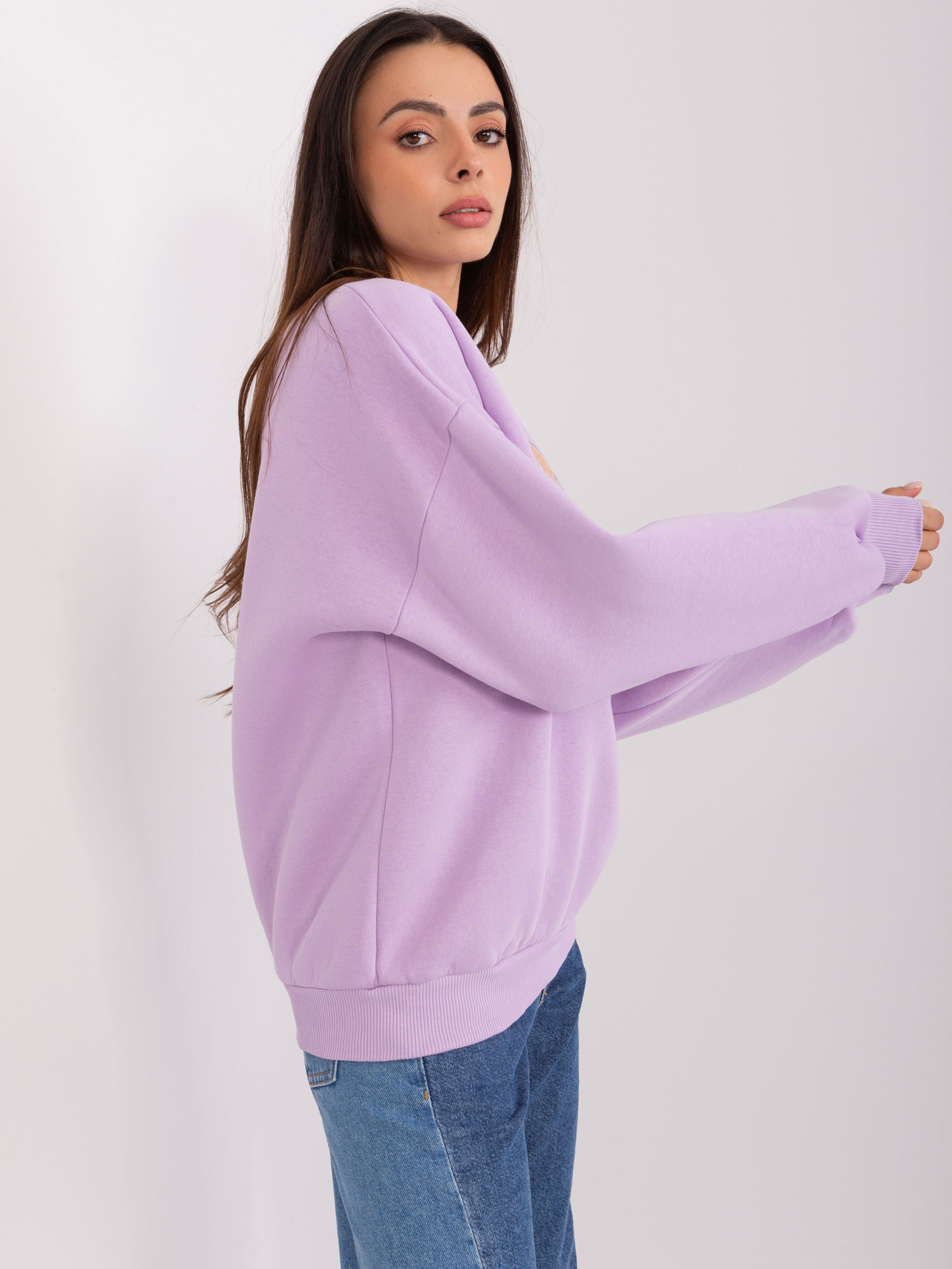 Jasnofioletowa bluza bez kaptura z bawełną