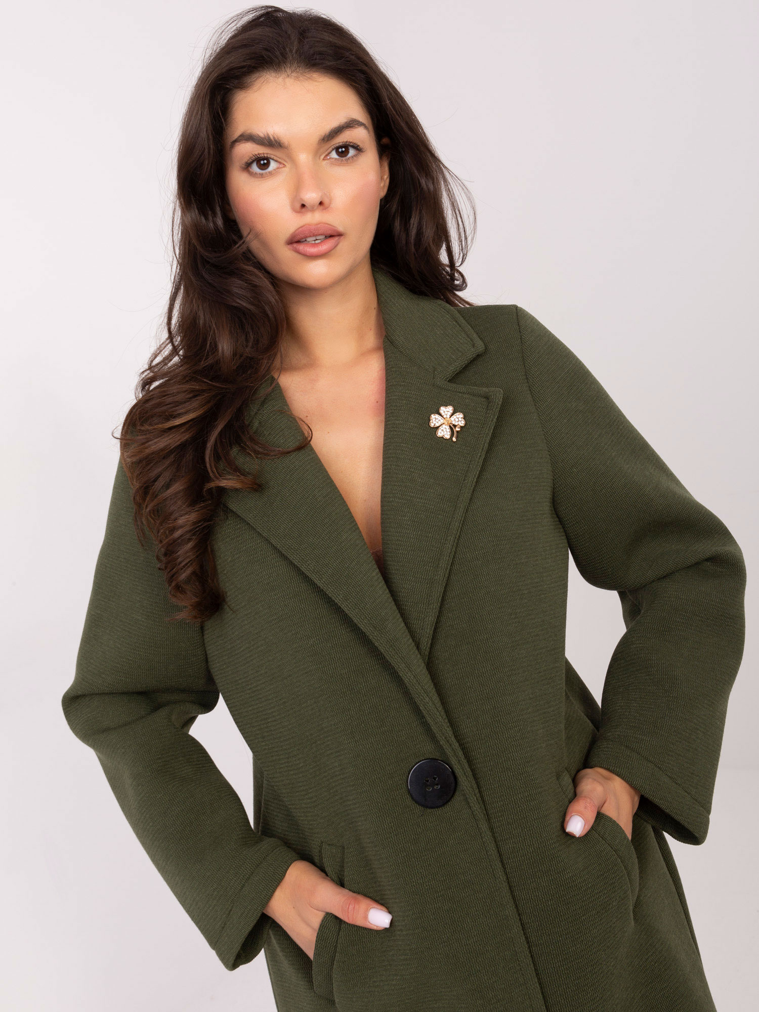 Khaki piankowy płaszcz z kołnierzem RUE PARIS 