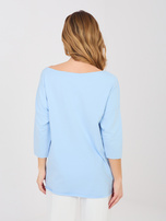 Pastelowa niebieska damska bluzka basic z rękawem 3/4 RUE PARIS  