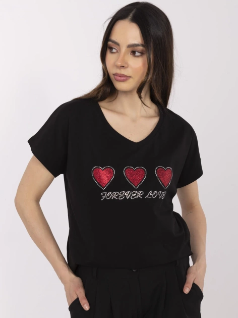 Czarny bawełniany t-shirt z dżetami