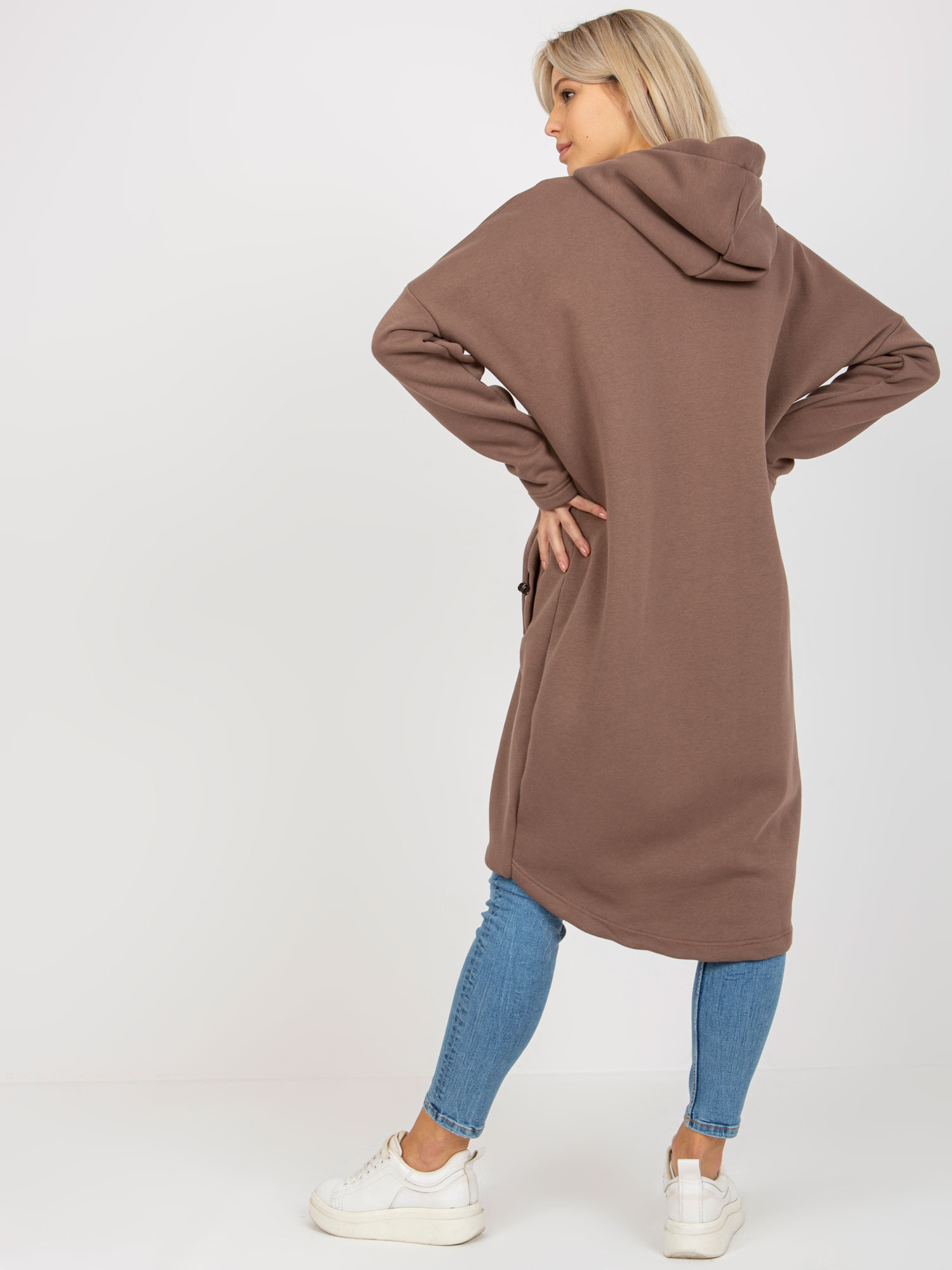 Brązowa rozpinana długa bluza basic z kapturem Tina RUE PARIS