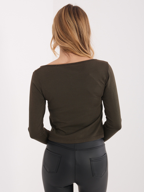 Ciemnobrązowa krótka bluzka basic z bawełny