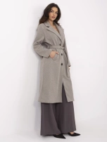 Beżowo-ciemnoszary jednorzędowy płaszcz z kieszeniami