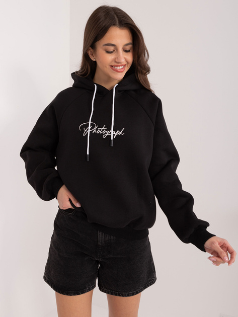 Hurt Czarna dresowa bluza oversize z kapturem