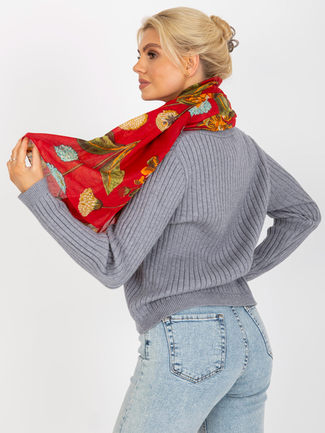 Hurt Czerwona chusta w kwiaty z bawełny