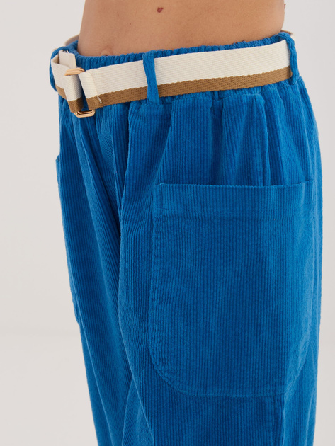 Kobaltowe sztruksowe spodnie od kompletu RUE PARIS