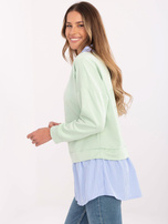 Hurt Pistacjowa bluzka z koszulową wstawką w paski