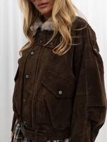 Brown jacket with a suede effect and decorative belt.