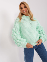 Hurt Miętowy sweter oversize z grubym splotem 