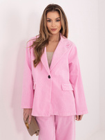 Pastelowa różowa sztruksowa marynarka z imitacją kieszeni RUE PARIS 