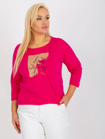 Hurt Fuksjowa bawełniana bluzka plus size z napisem 