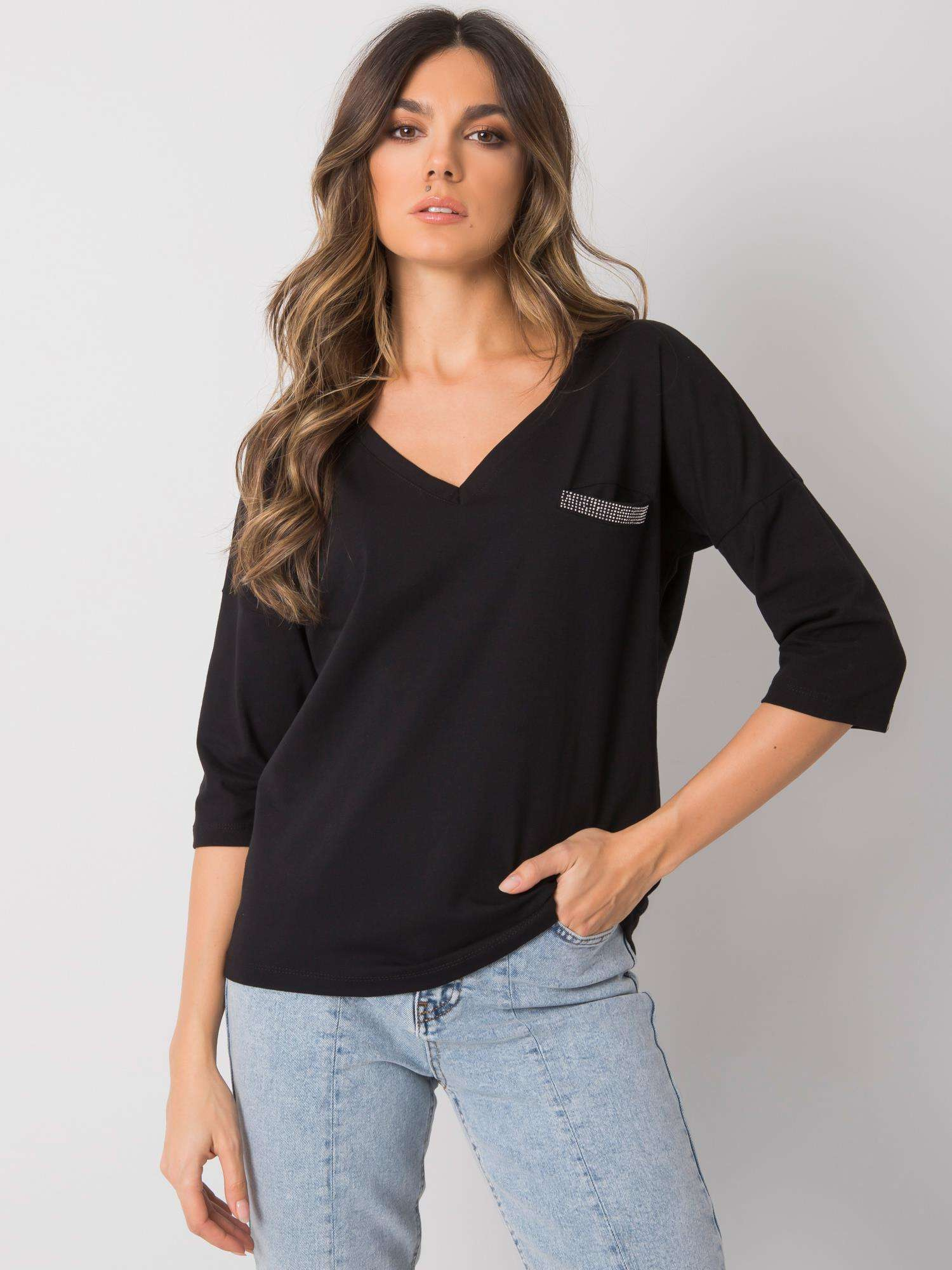 Großhandel Schwarze Bluse mit langen Ärmeln RUE PARIS