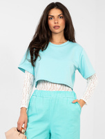 Pastelowe miętowe koronkowe body z imitacją t-shirta