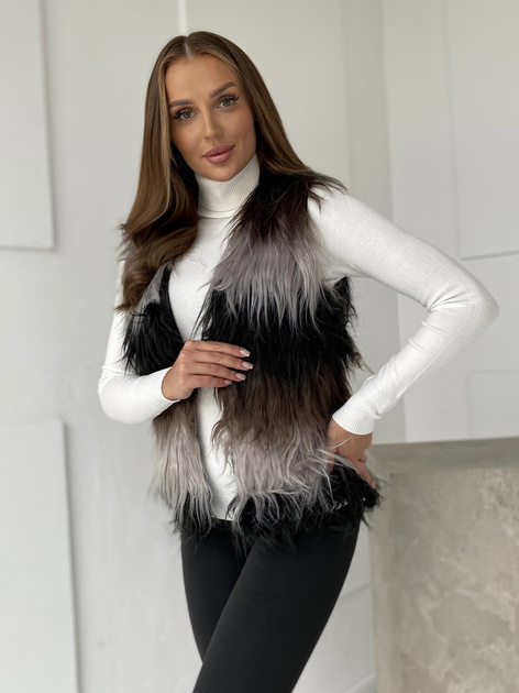 Czarno-szara damska kamizelka futrzana Romi