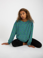 Hurt Zielono-niebieska welurowa bluza z nadrukiem RUE PARIS 