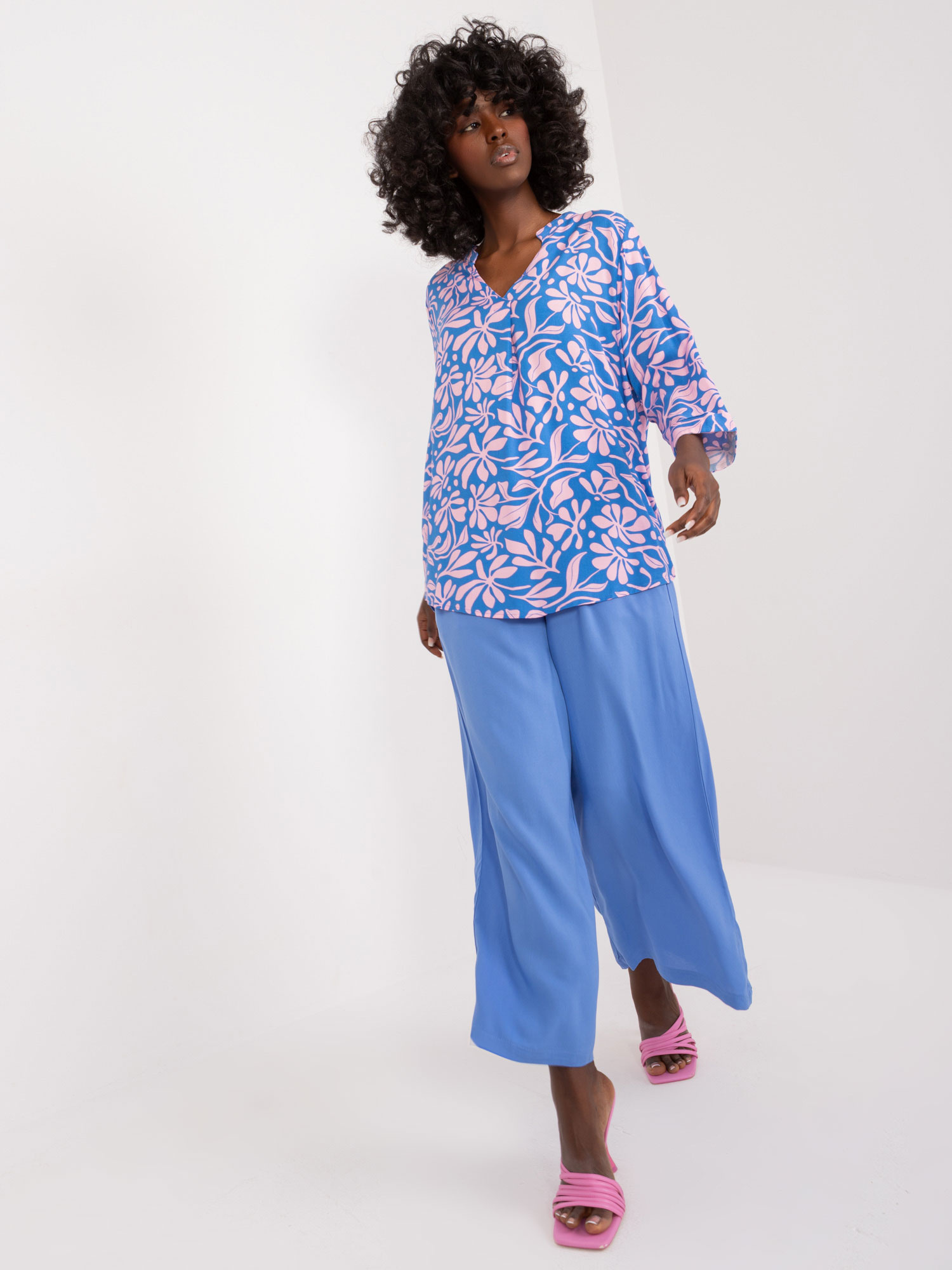 Hurt Blue-pink summer blouse with SUBLEVEL pattern.