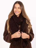 Ciemnobrązowy ciepły szal z pomponami