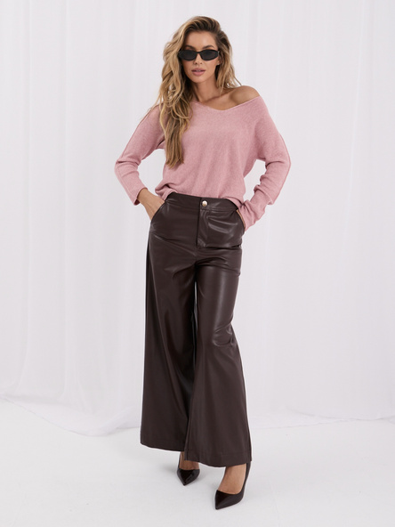 Brudnoróżowy sweter basic z długim rękawem
