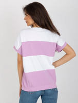 Hurt Biało-jasnofioletowa letnia bluzka basic z bawełny