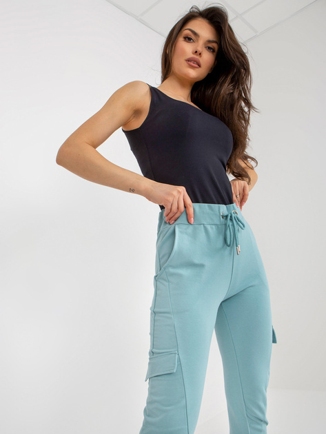 Hurt Ciemnomiętowe damskie spodnie dresowe typu cargo