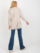 Hurt Beżowy luźny sweter rozpinany z dziurami RUE PARIS