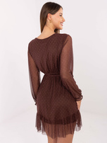 Brązowa rozkloszowana sukienka z siateczki 