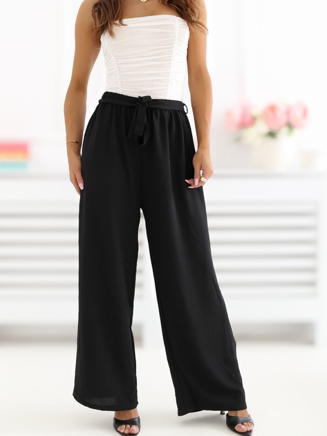 Czarne letnie spodnie z materiałowym paskiem