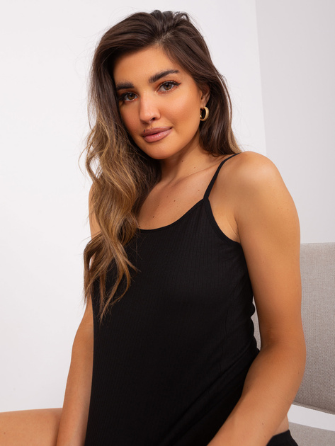 Hurt Czarny prążkowany komplet nocny z topem na ramiączkach