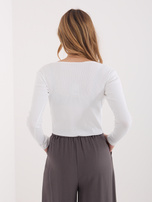 Ecru krótka bluzka basic w prążek