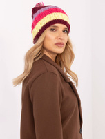 Hurt Żółto-bordowa kolorowa czapka w paski