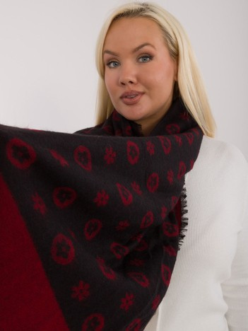 Hurt Black-maroon large women's scarf with patterns.