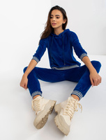 Hurt Kobaltowy miękki komplet welurowy ze spodniami