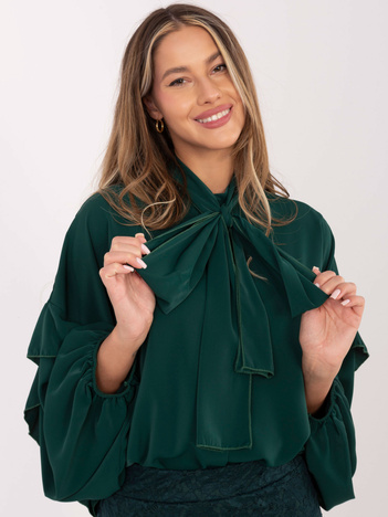 Ciemnozielona koszula oversize z kokardą