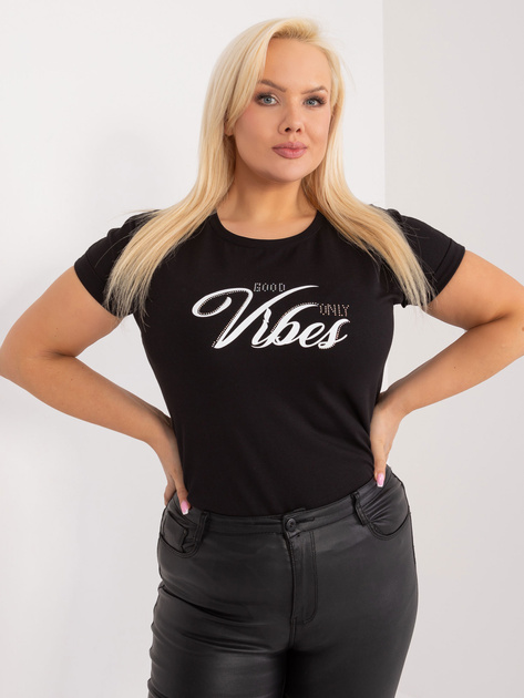 Hurtownia Czarny t-shirt plus size z okrągłym dekoltem