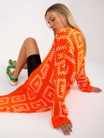 Hurtownia Pomarańczowy luźny kardigan we wzory RUE PARIS 