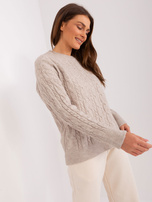 Hurt Jasnobeżowy melanżowy klasyczny sweter z warkoczami