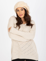 Hurtownia Jasnobeżowa damska czapka zimowa z daszkiem 